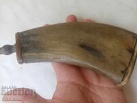 Old haiduk (rebel) powder horn, rifle, gun, pistol, cartridge box