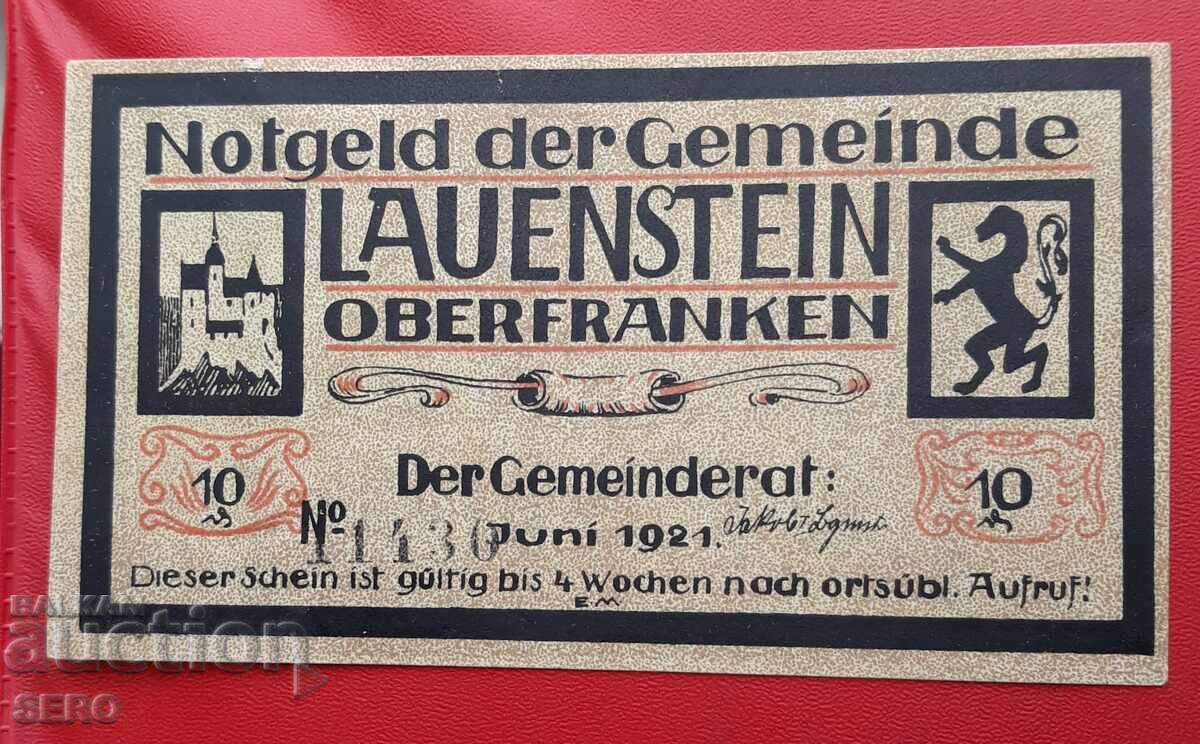 Banknote - Germany - Bavaria - Lauenstein - 10 Pfennig 1921 Banknote - Germany - Bavaria - Lauenstein - 10 Pfennig 1921