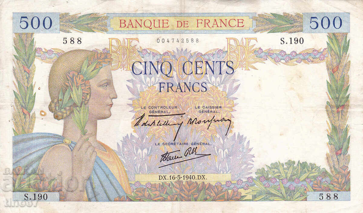 tino37- FRANTA - 500 FRANC - 1940 - F+ cu preț 34.90 BGN | € 17.84