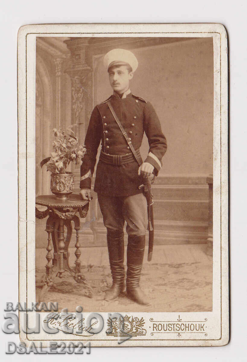 Ruse 1880 fotografie carton ofițer cu sabie, uniformă