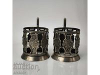 Σετ από 2 παλιά ποτήρια με πιατάκια σερβίτσια ΕΣΣΔ #6066