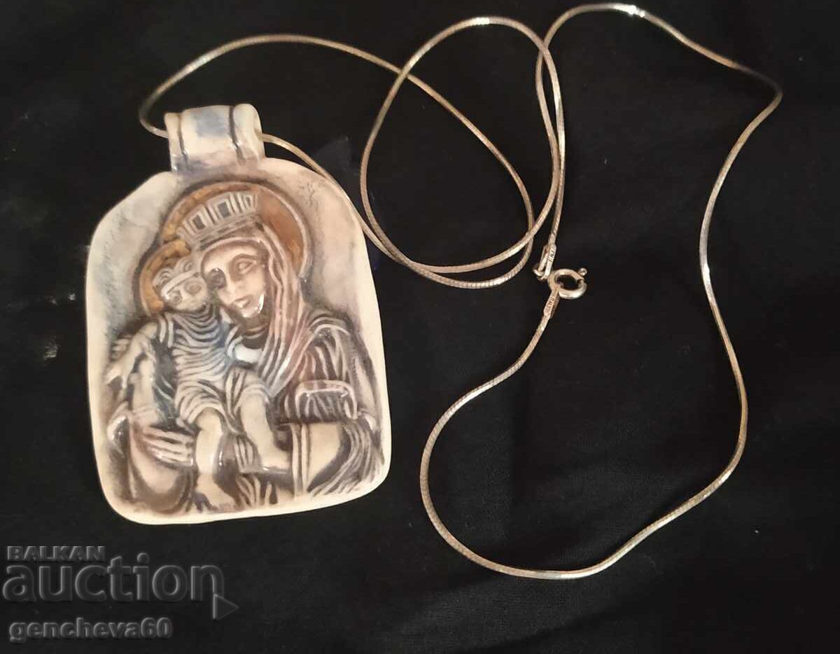 Licitație MEDALION de porțelan RAR icon/lanț argint Licitație MEDALION de porțelan RAR icon/lanț argint