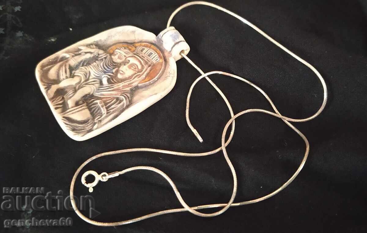 Σπάνιο πορσελάνινο μενταγιόν εικόνα/ασημένια αλυσίδα - 6
