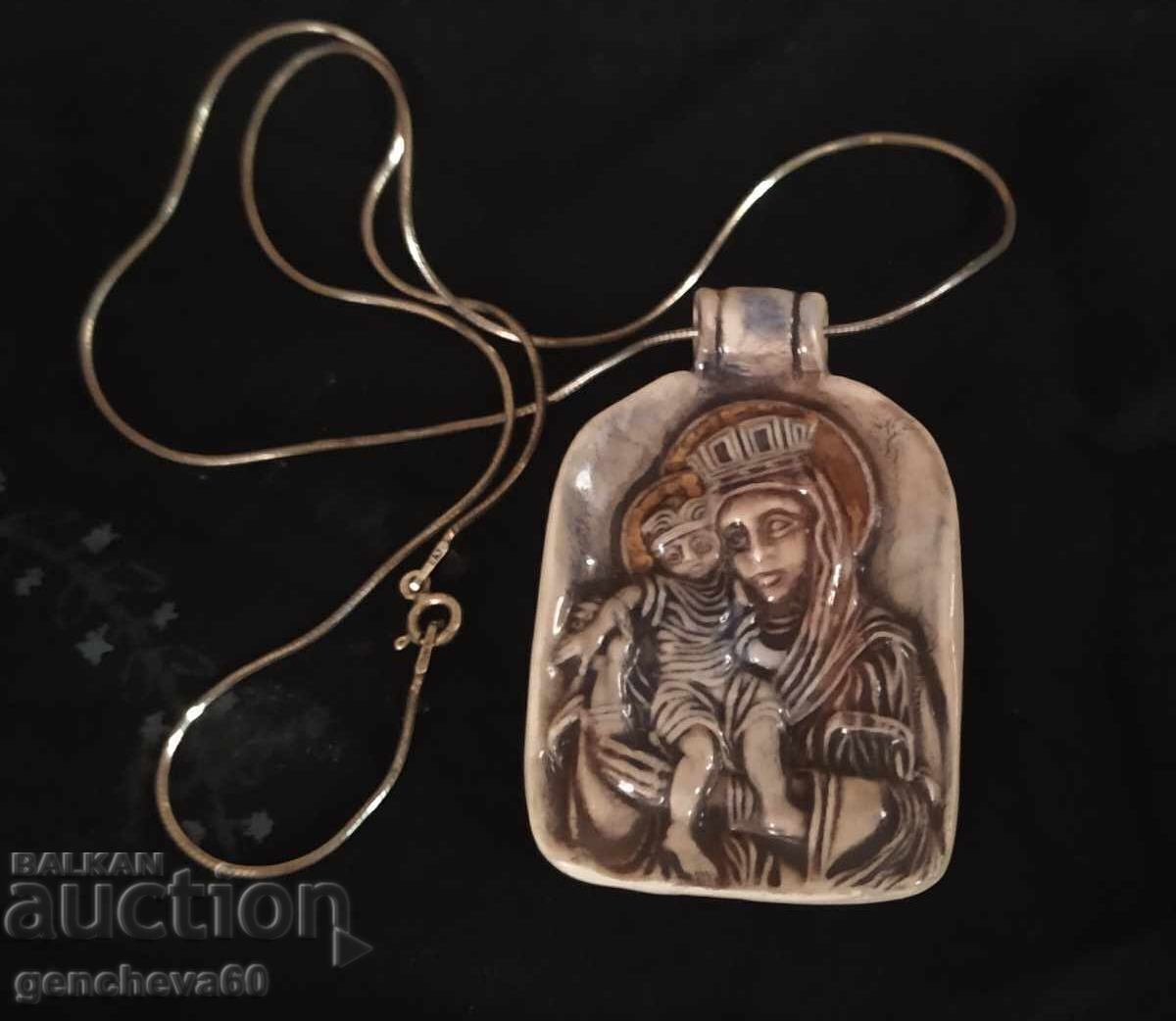 MEDALION de porțelan RAR icon/lanț argint MEDALION de porțelan RAR icon/lanț argint