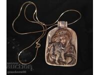 Σπάνιο πορσελάνινο μενταγιόν εικόνα/ασημένια αλυσίδα