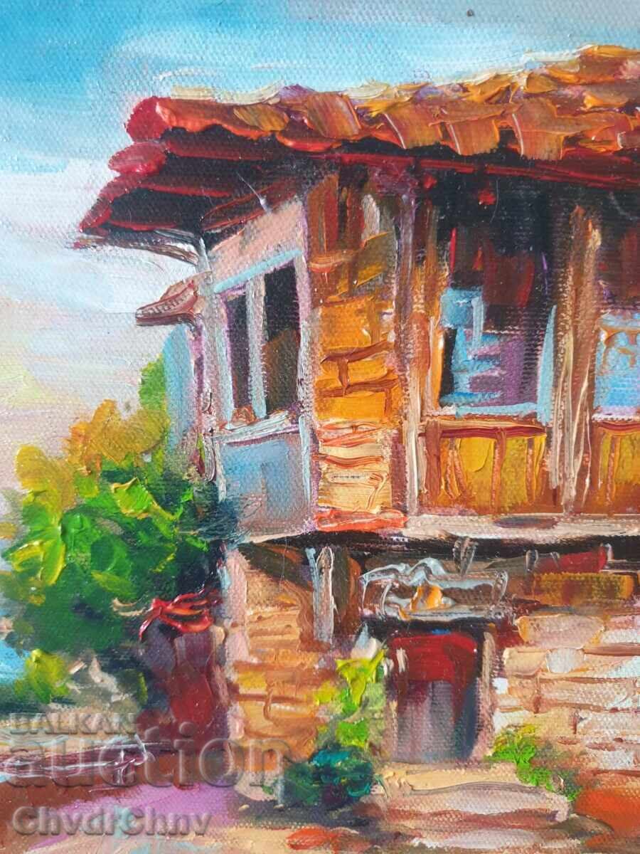 Bulgarian oil painting on canvas / Dimitar Genev / rural landscape - 5