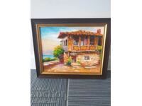 Bulgarian oil painting on canvas / Dimitar Genev / rural landscape