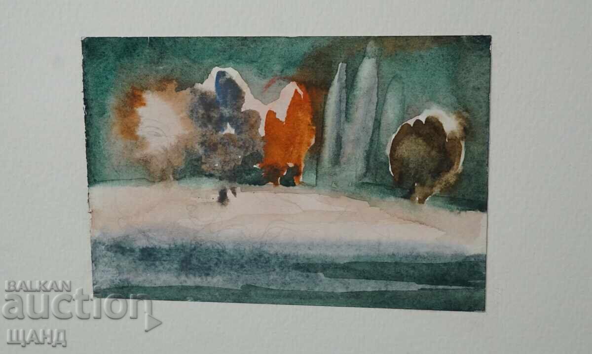 Veche pictură de maestru, acuarelă, peisaj, copaci cu preț 5.35 BGN | € 2.74 Veche pictură de maestru, acuarelă, peisaj, copaci cu preț 5.35 BGN | € 2.74