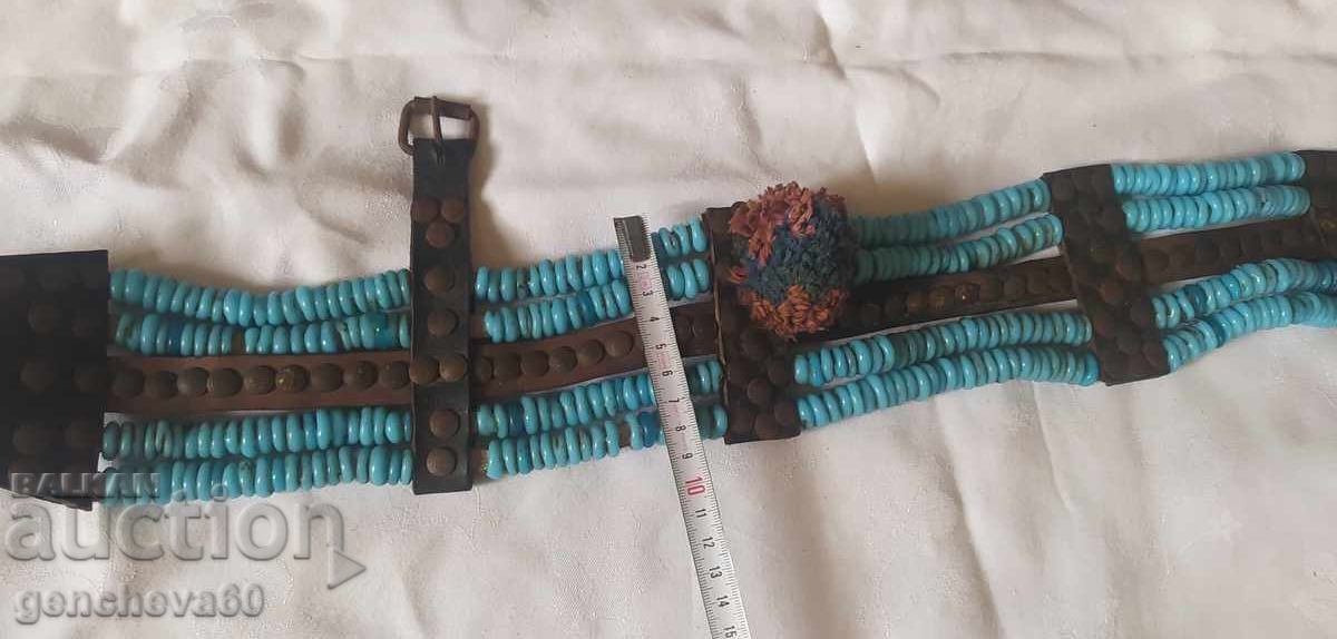 Auction  Old horse harness - belt of blue glass beads