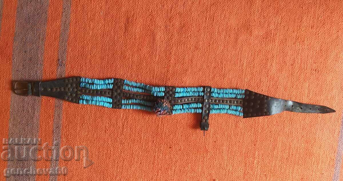 Old horse harness - belt of blue glass beads - 5