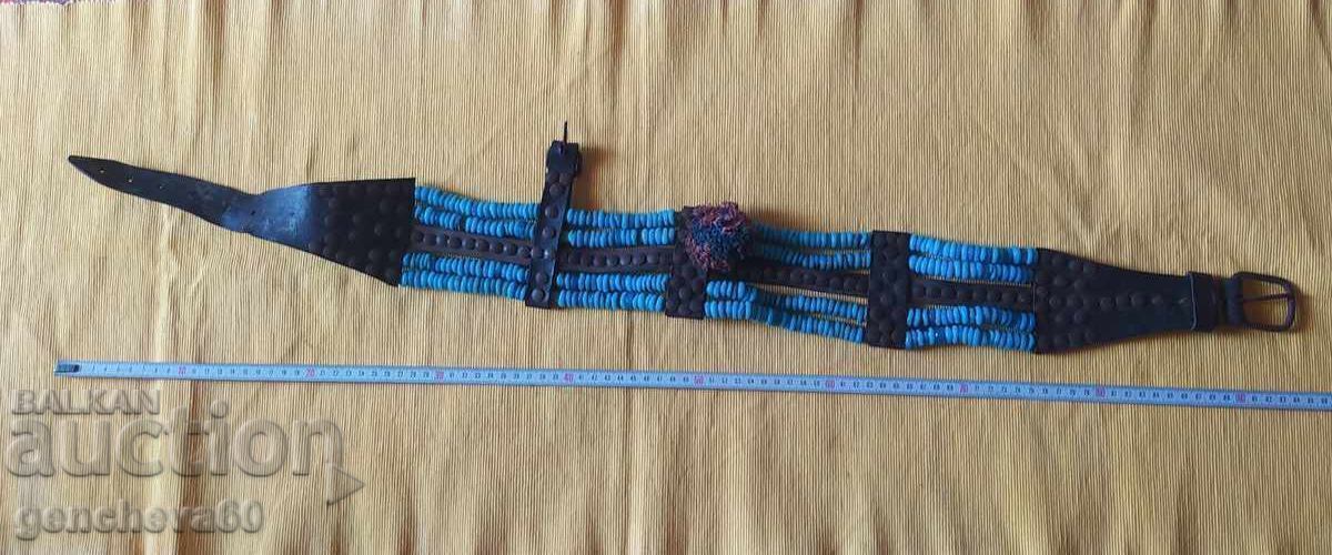 Old horse harness - belt of blue glass beads - 6