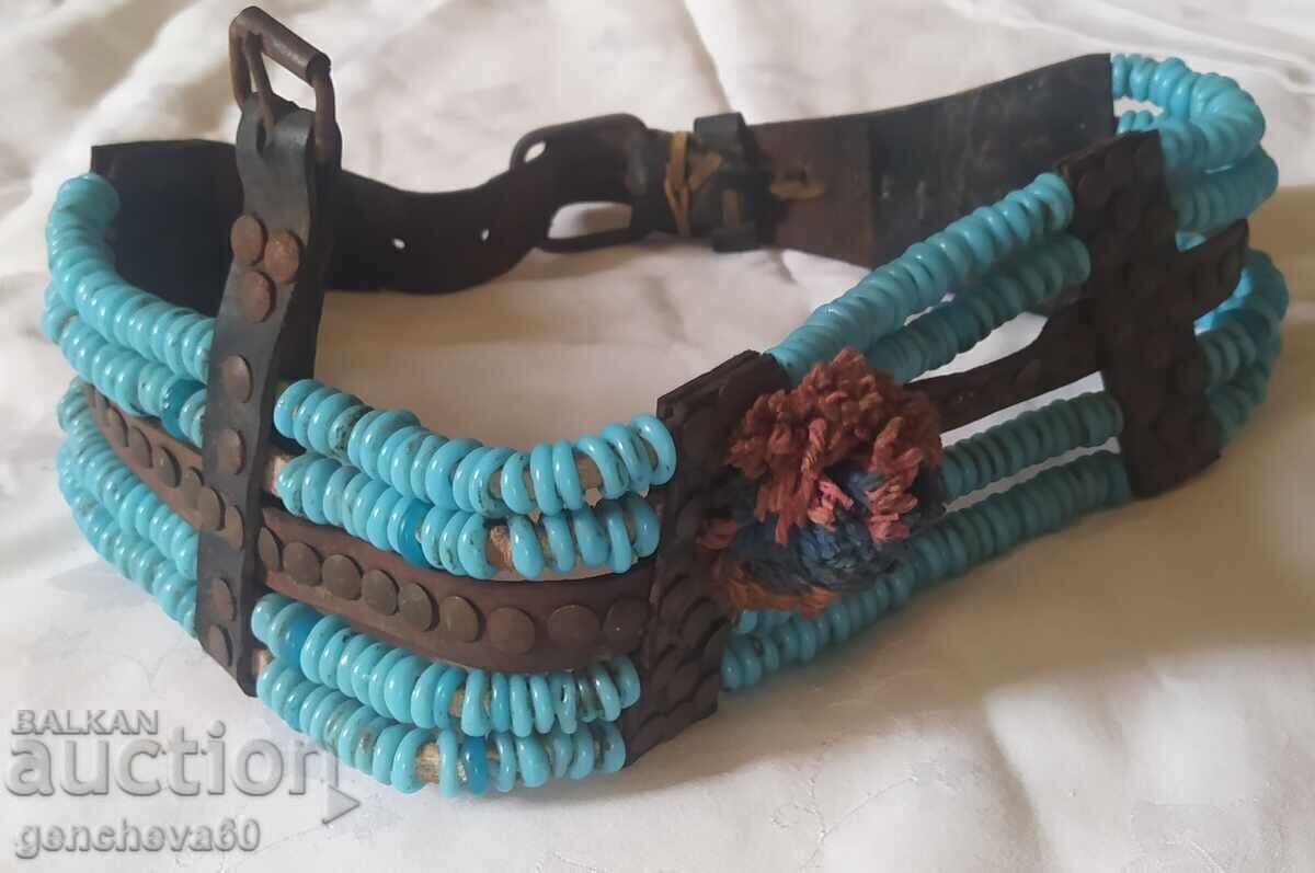 Old horse harness - belt of blue glass beads