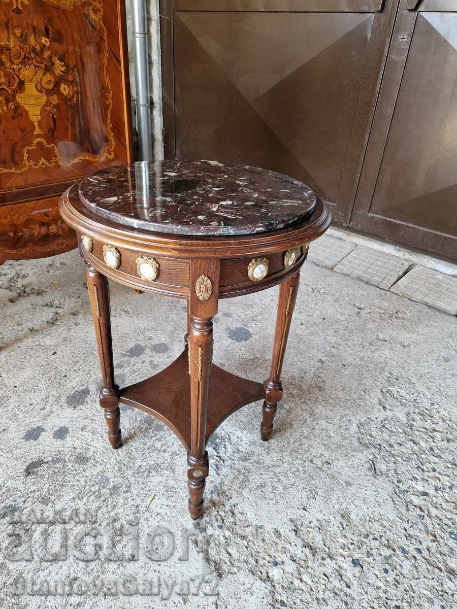 Auction  Wonderful antique French solid wood table with marble top