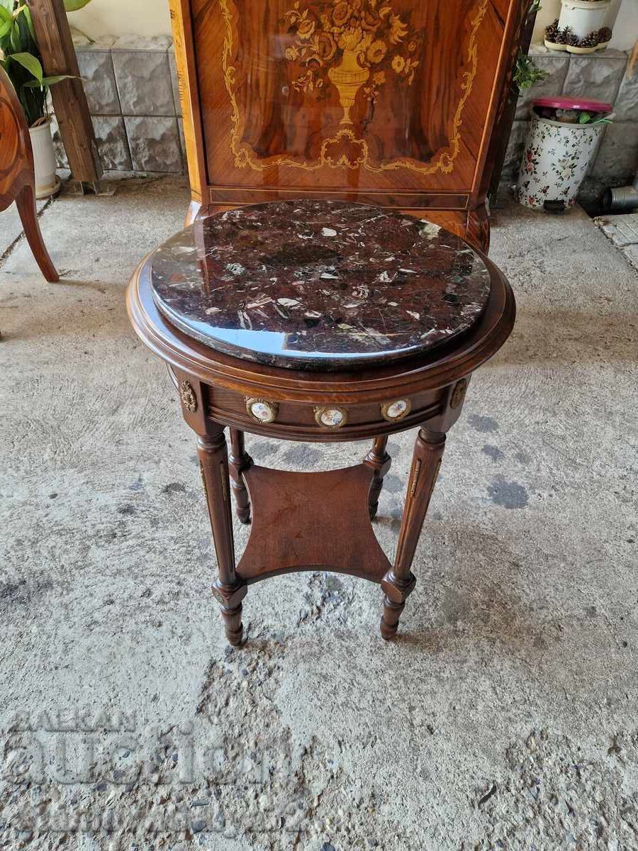 Wonderful antique French solid wood table with marble top