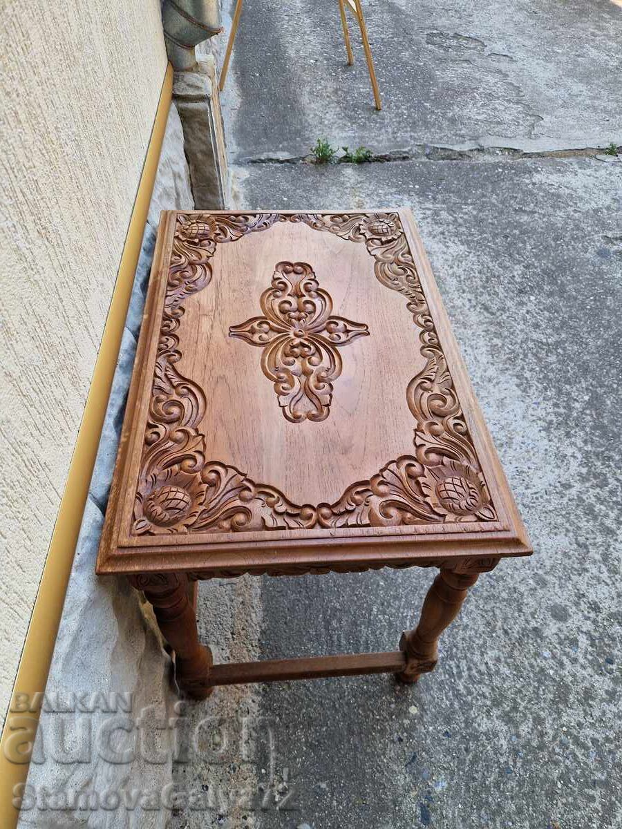 Εξαιρετικό αντίκα γαλλικό τραπεζάκι από μασίφ ξύλο με σκαλιστά σχέδια - 6