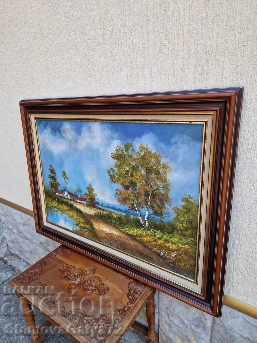 Голяма антикварна холандска картина масло върху платно - 7