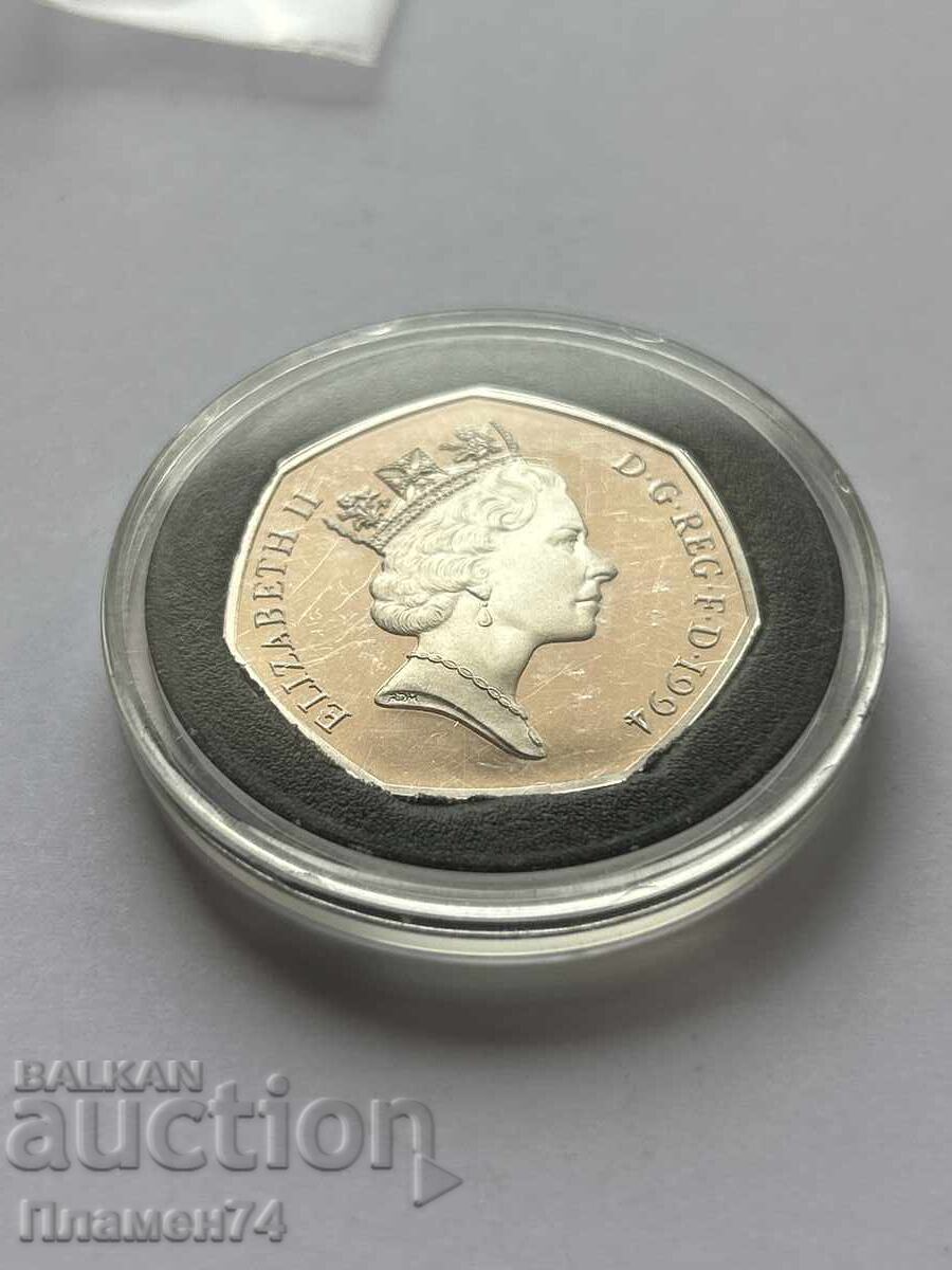 50 пенса 1994г Великобритания Десантът в Нормадия с цена 90.00 лв. | € 46.02