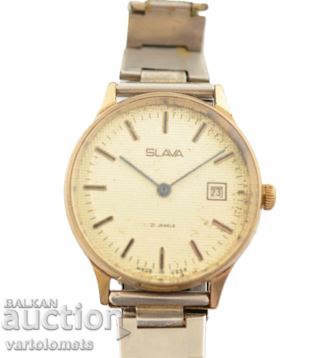 Ceas Bărbați GLORY URSS placat cu aur 10 Mk - Funcționează