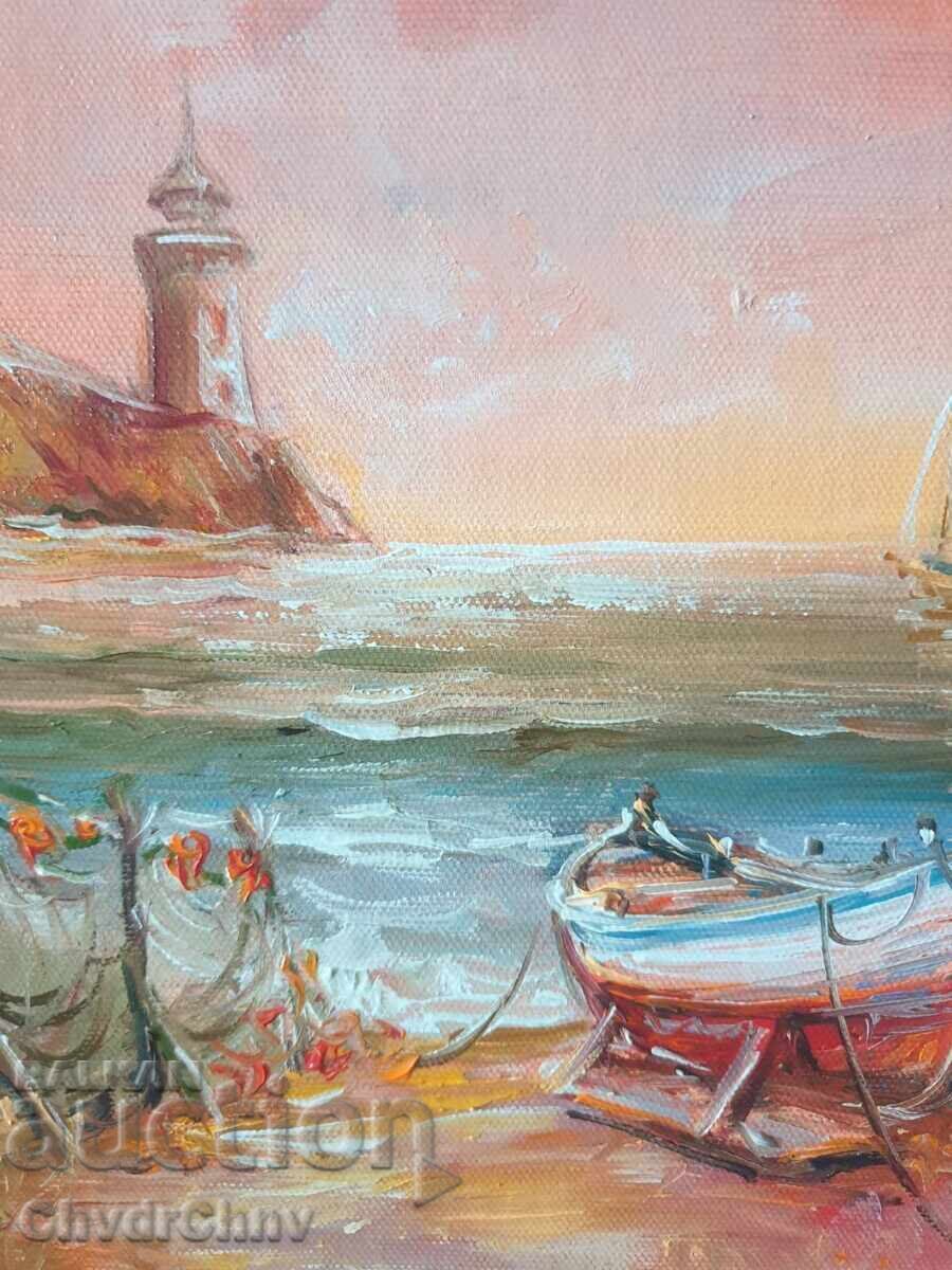 Delivery of Bulgarian oil painting on canvas / Dimitar Genev / seascape