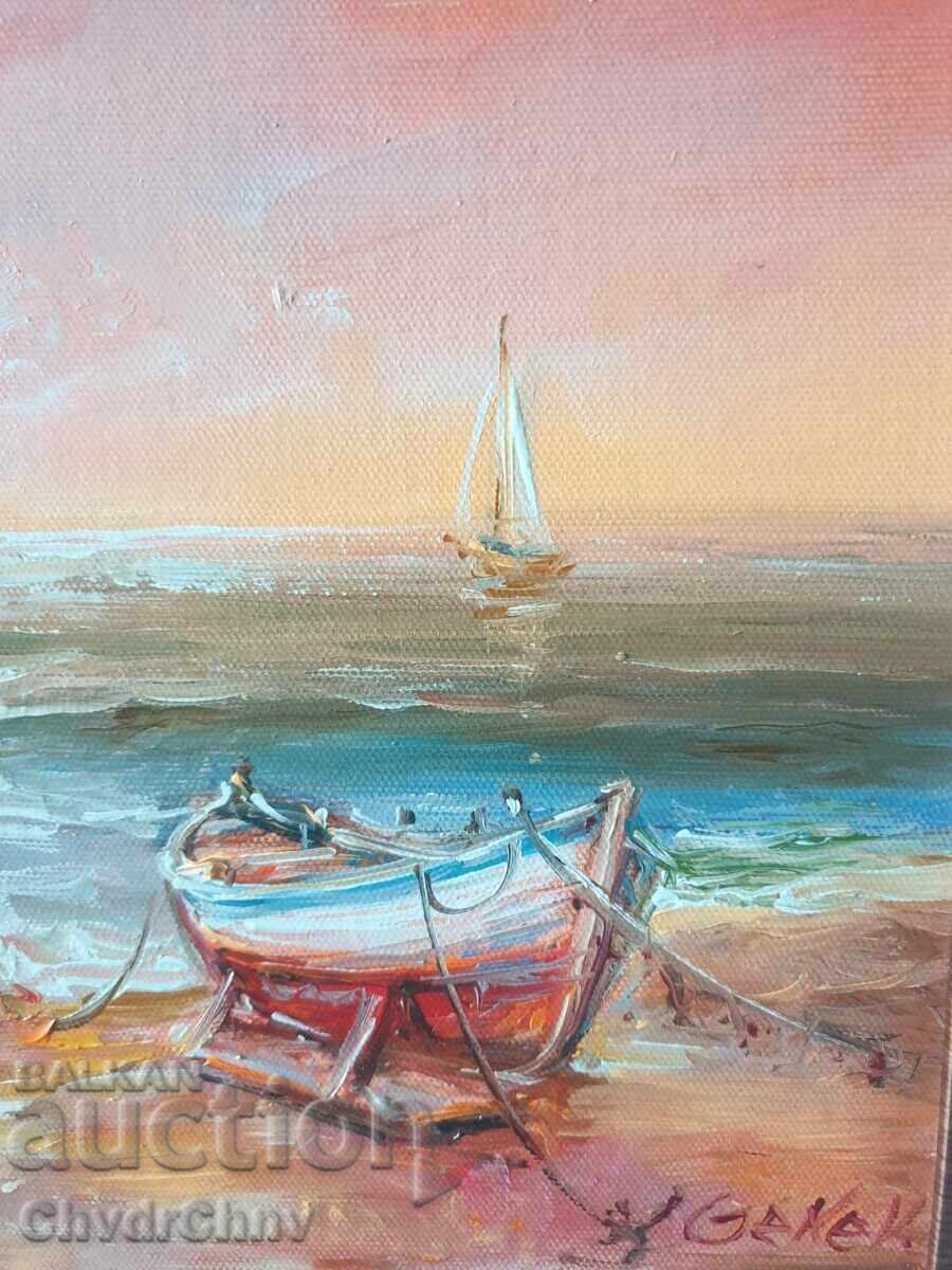 Bulgarian oil painting on canvas / Dimitar Genev / seascape - 5