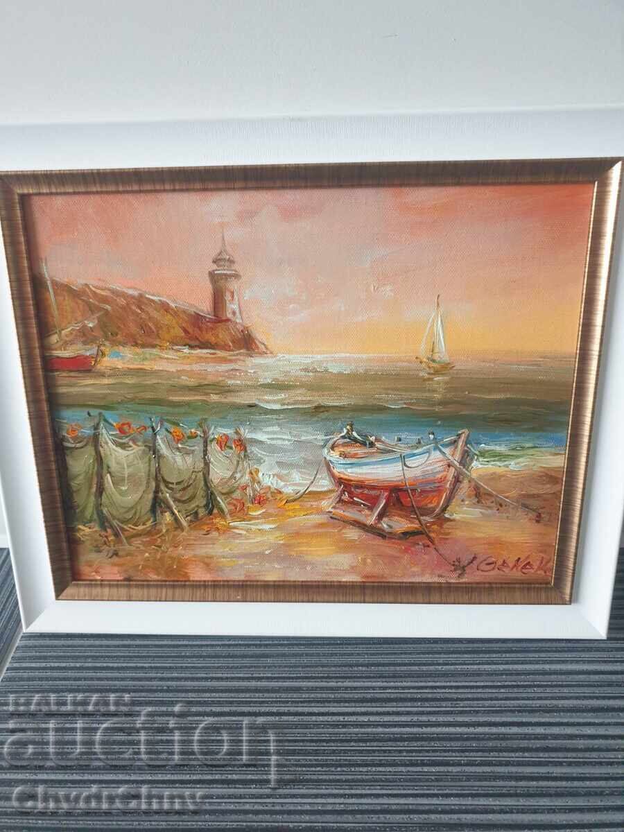 Bulgarian oil painting on canvas / Dimitar Genev / seascape