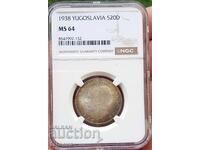 Iugoslavia 20 dinari 1938 a. MS64