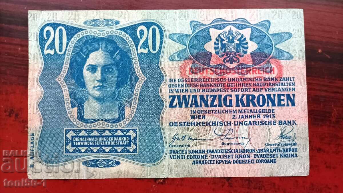 Austria-Hungary 20 Kronen 1913 - 2nd Edition - with German print