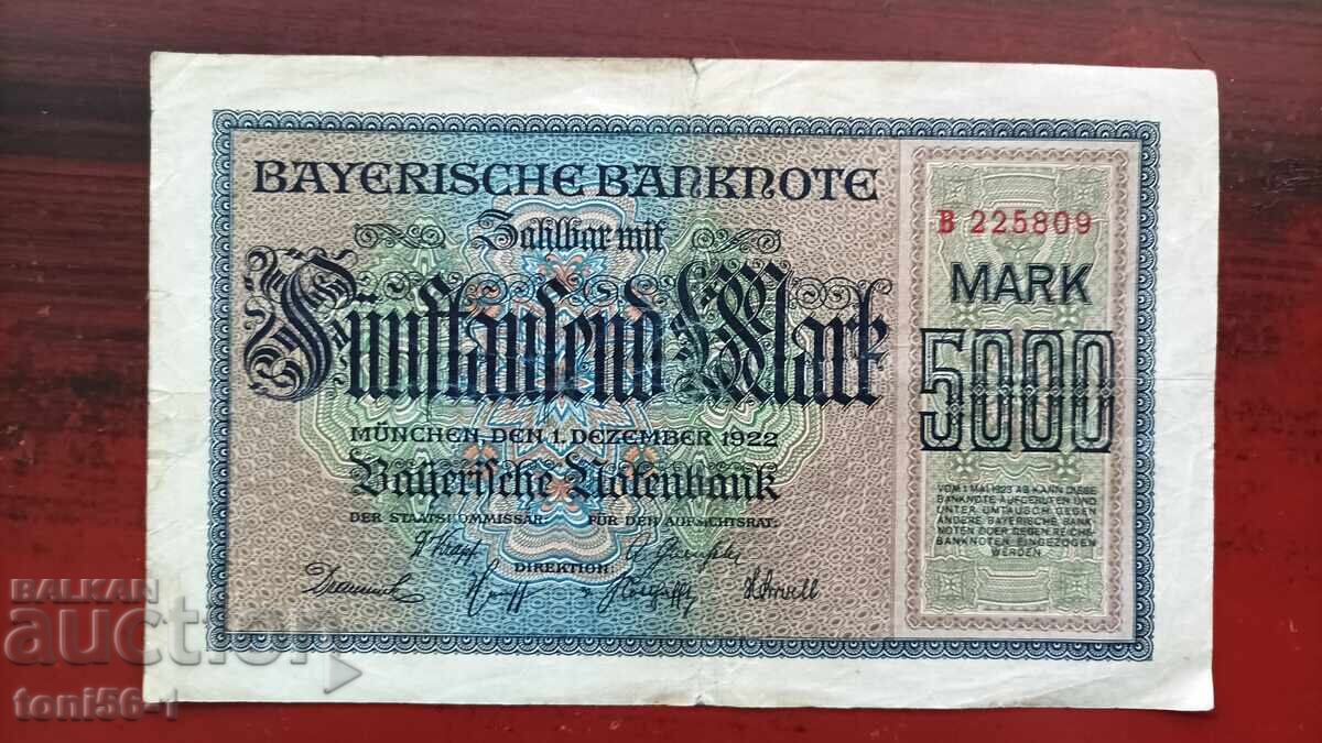 Германия - Банка Байерн, 5000 марки 1922 г Германия - Банка Байерн, 5000 марки 1922 г
