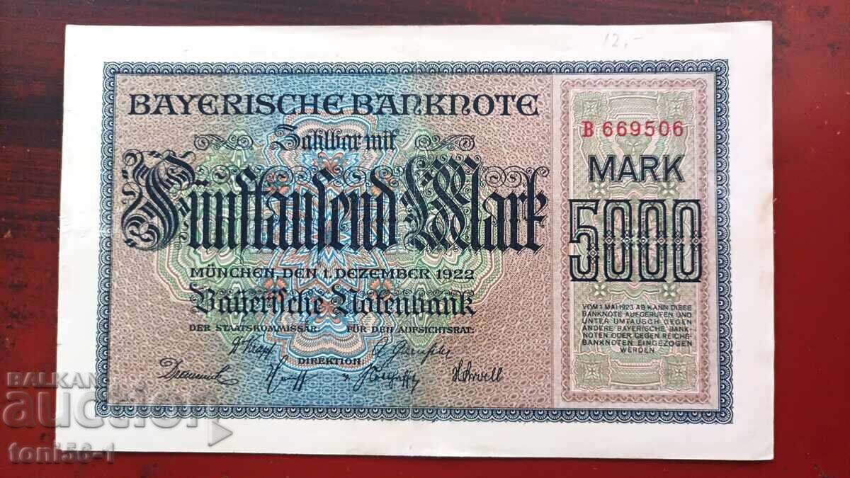 Γερμανία - Τράπεζα Βαυαρίας, 5000 μάρκα 1922