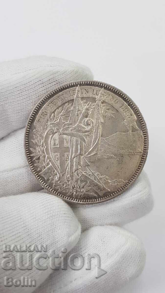 Very rare silver coin 5 Francs Switzerland 1883 with price 390.00 BGN | € 199.40