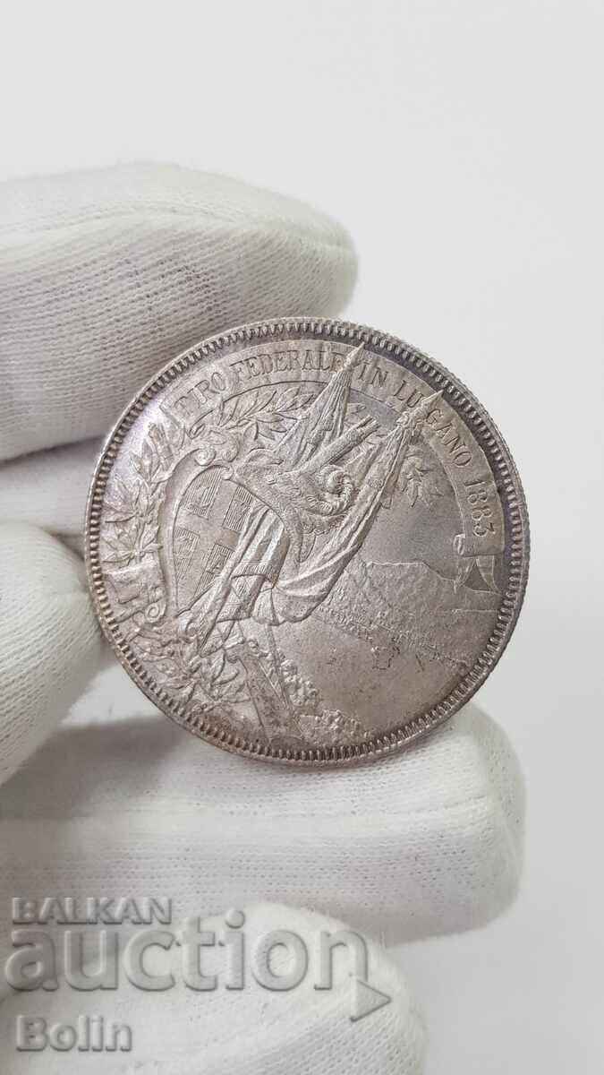 Very rare silver coin 5 Francs Switzerland 1883 - 5