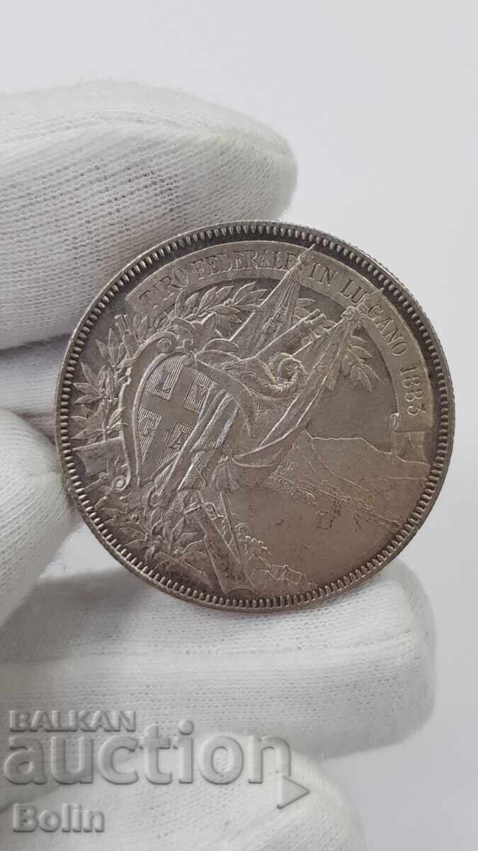 Very rare silver coin 5 Francs Switzerland 1883 - 6