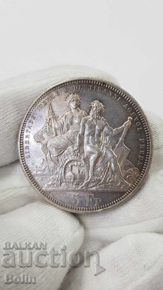 Very rare silver coin 5 Francs Switzerland 1883