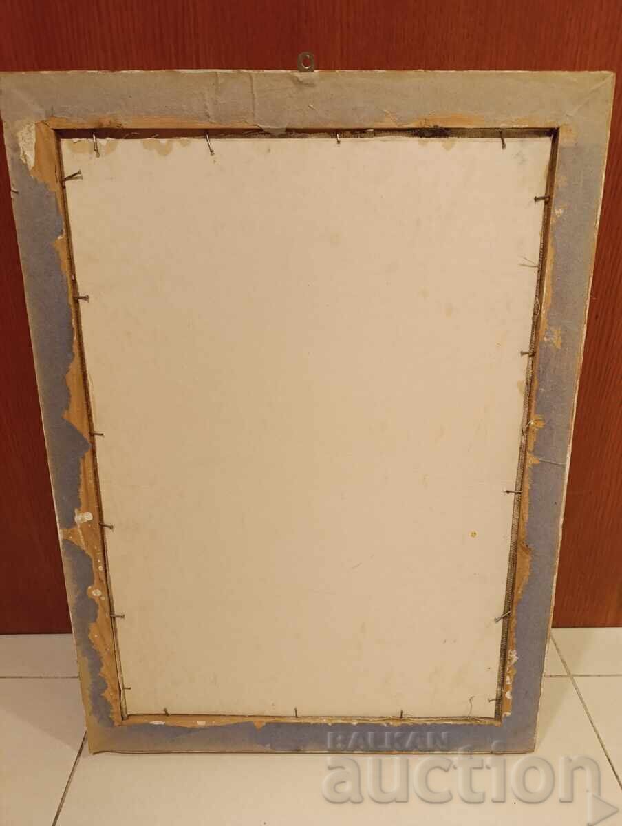 Παράδοση Όμορφη παλιά ελαιογραφία σε ξύλινο πλαίσιο