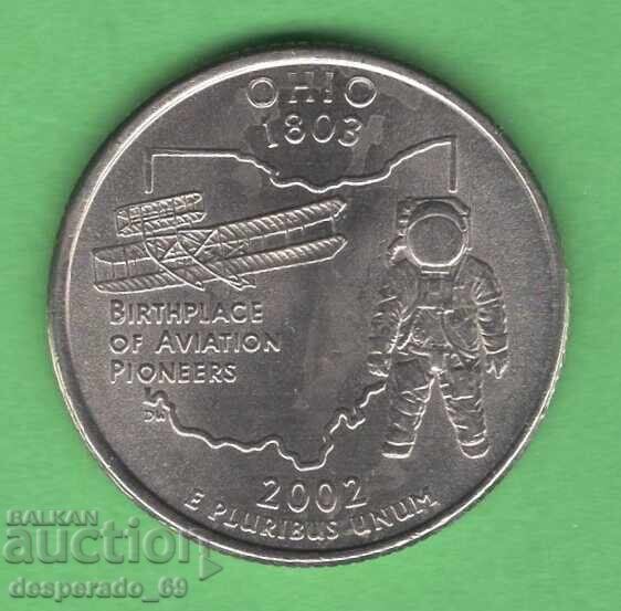 (¯`'•.¸ 25 σεντ 2002 D ΗΠΑ (Ohio) UNC- ¸.•'´¯)