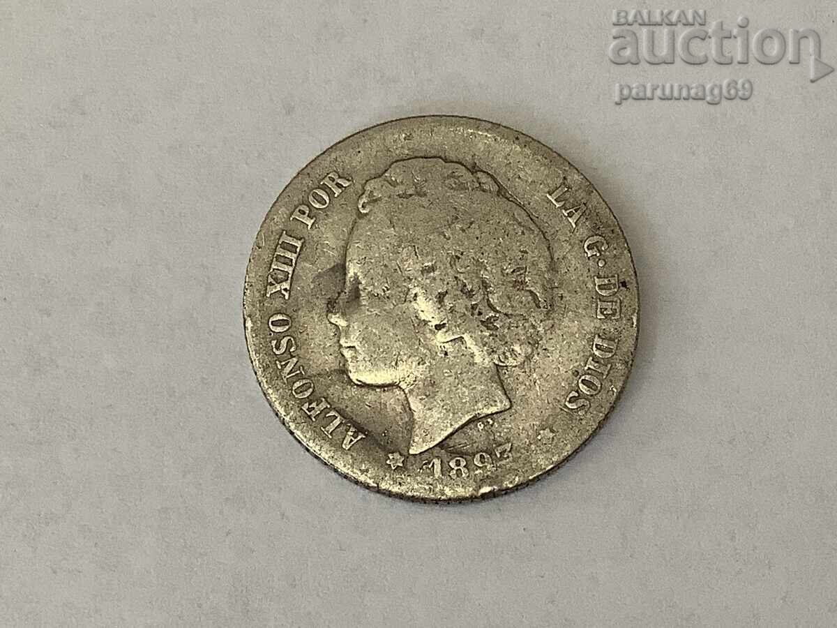 Spain 1 Peseta 1893 Silver 0.835