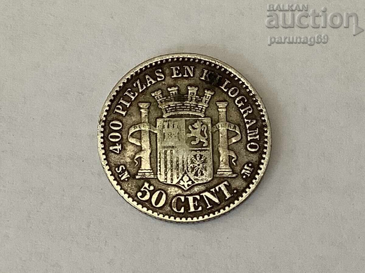 Spain 50 Centimos 1870 Silver 0.835 with price 62.50 BGN | € 31.96