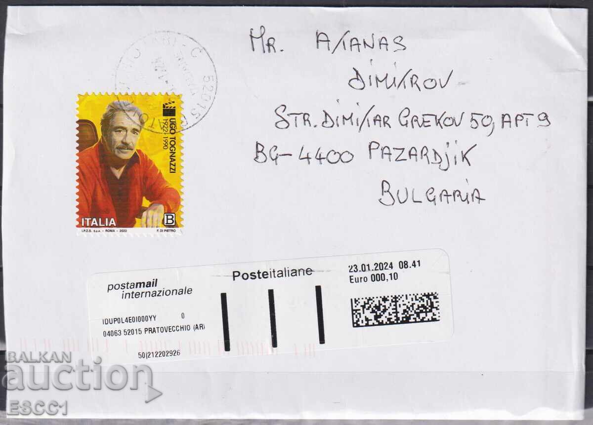 Пътувaл плик с маркa  Уго Тоняци актьор 2022 от Италия