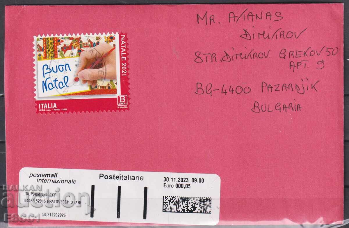 Пътувaл плик с маркa Коледа 2021 от Италия
