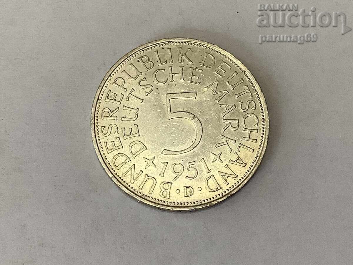 Germania 5 mărci 1951 D - Argint 0.625