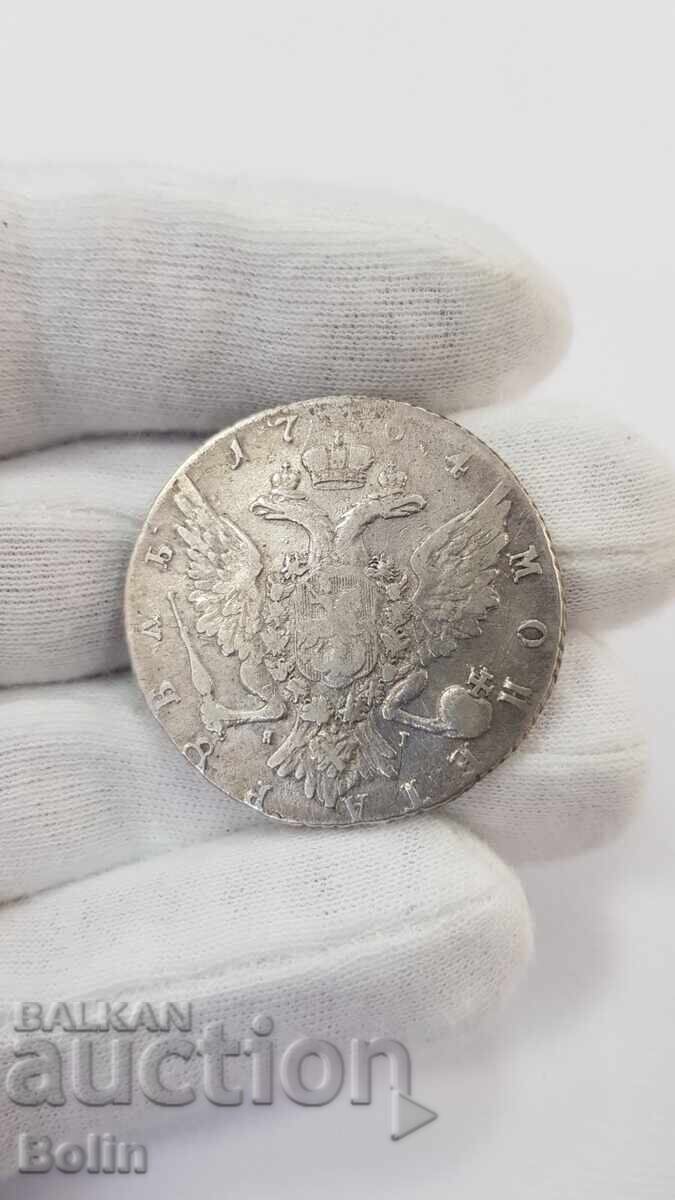 Δημοπρασία Σπάνιο Ρωσικό Ασημένιο Νόμισμα Ρούβλι 1764 Αικατερίνη