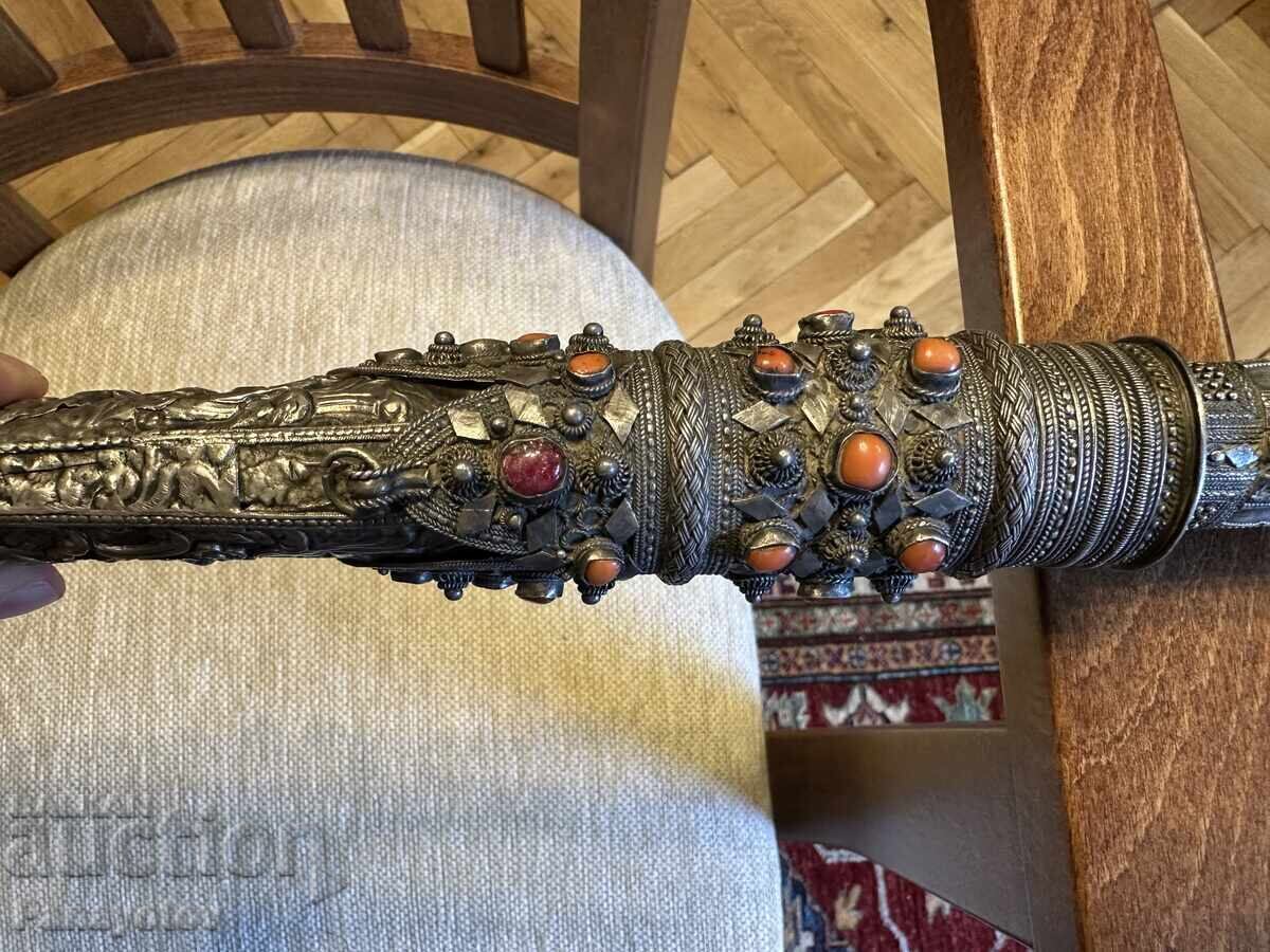 OTTOMAN YATAGAN SILVER SABER CORAL GOLD DAGGER KNIFE 1812 - 6