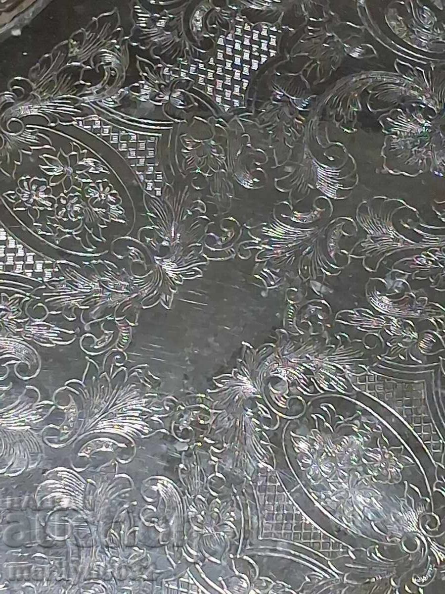 Δημοπρασία Σταρένιο δίσκος με χαραγμένα σχέδια, επίχρυσο χοντρό ασημένιο δίσκο σερβιρίσματος