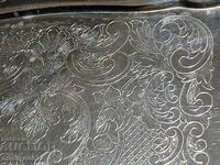 Large engraved, heavily silver-plated brass serving tray