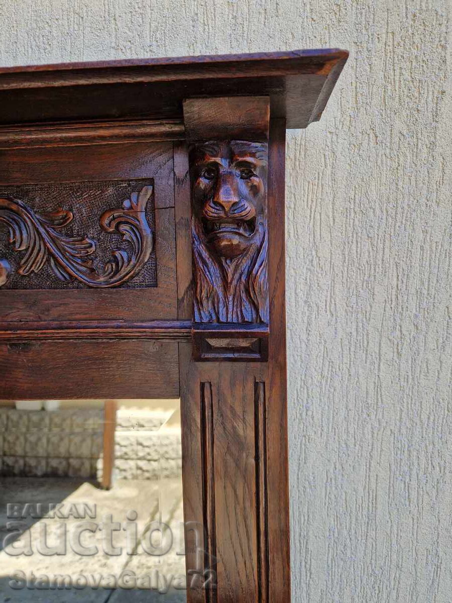 Mare oglindă antică englezească, masivă, cu sculptură în lemn - 6