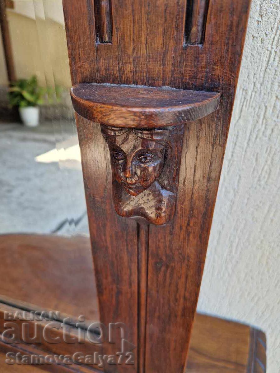 Mare oglindă antică englezească, masivă, cu sculptură în lemn - 7