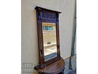 Mare oglindă antică englezească, masivă, cu sculptură în lemn