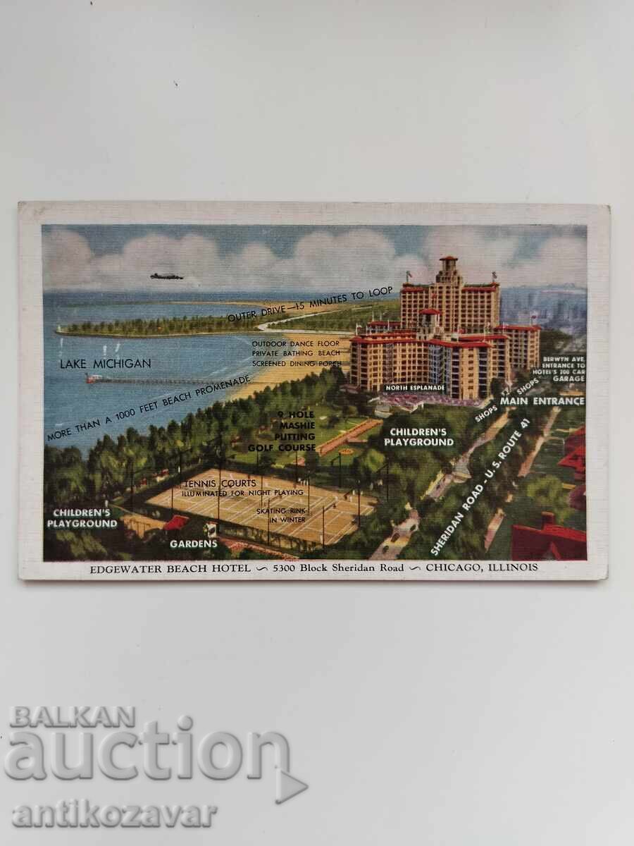 Παλιά ταχυδρομική κάρτα "Edgewater Beach", Σικάγο, 1930 Παλιά ταχυδρομική κάρτα "Edgewater Beach", Σικάγο, 1930