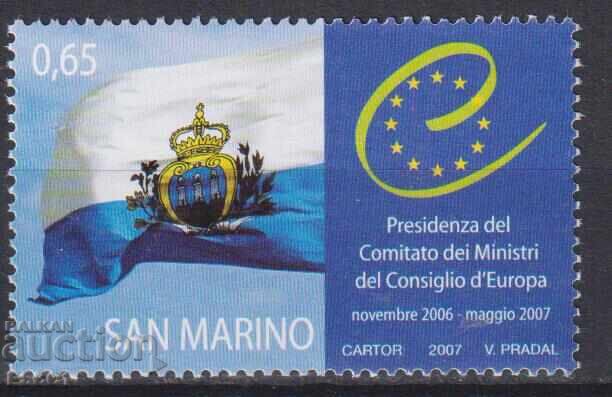 Marcă poștală curată Președinția UE Steag 2007 din San Marino Marcă poștală curată Președinția UE Steag 2007 din San Marino