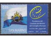 Marcă poștală curată Președinția UE Steag 2007 din San Marino